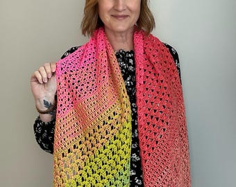 Lacy Crochet Shawl Pattern: Lace Summer Gradient Wrap/Scarf (PDF Download)