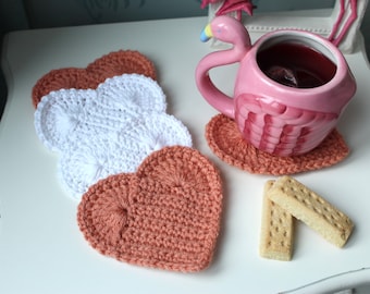 Crochet Heart Coaster PDF Pattern with Video Tutorial (Digital Download) love shaped coaster/ heart appliqué/ Valentine's Day Gift