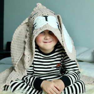 Crochet hooded bunny blanket pattern for kids /PDF crochet pattern/ hooded blanket for child/ crochet bunny blanket/ crochet baby blanket