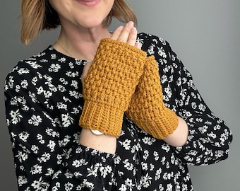 Textured Crochet Fingerless Gloves Pattern (PDF) – Rice Stitch Mitts/ Mittens