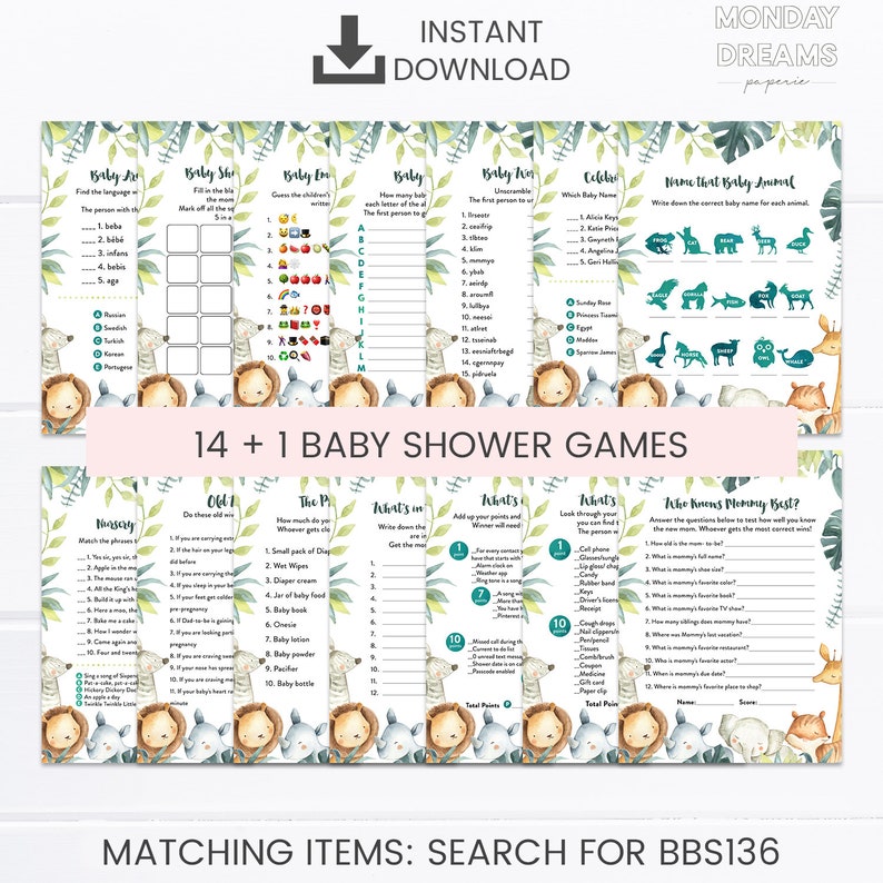 Safari Baby Shower Game Pack Jungle Baby Shower Games Safari Etsy