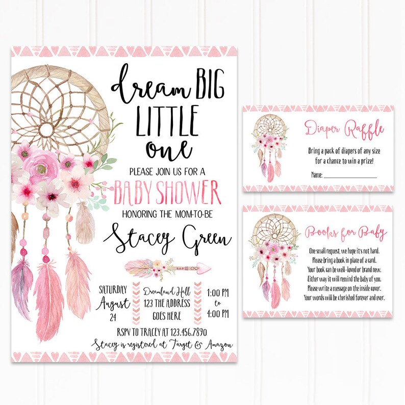 dream catcher baby shower invitations