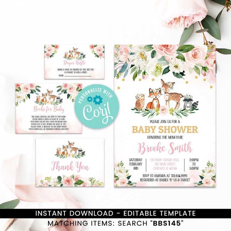 etsy woodland baby shower invitations