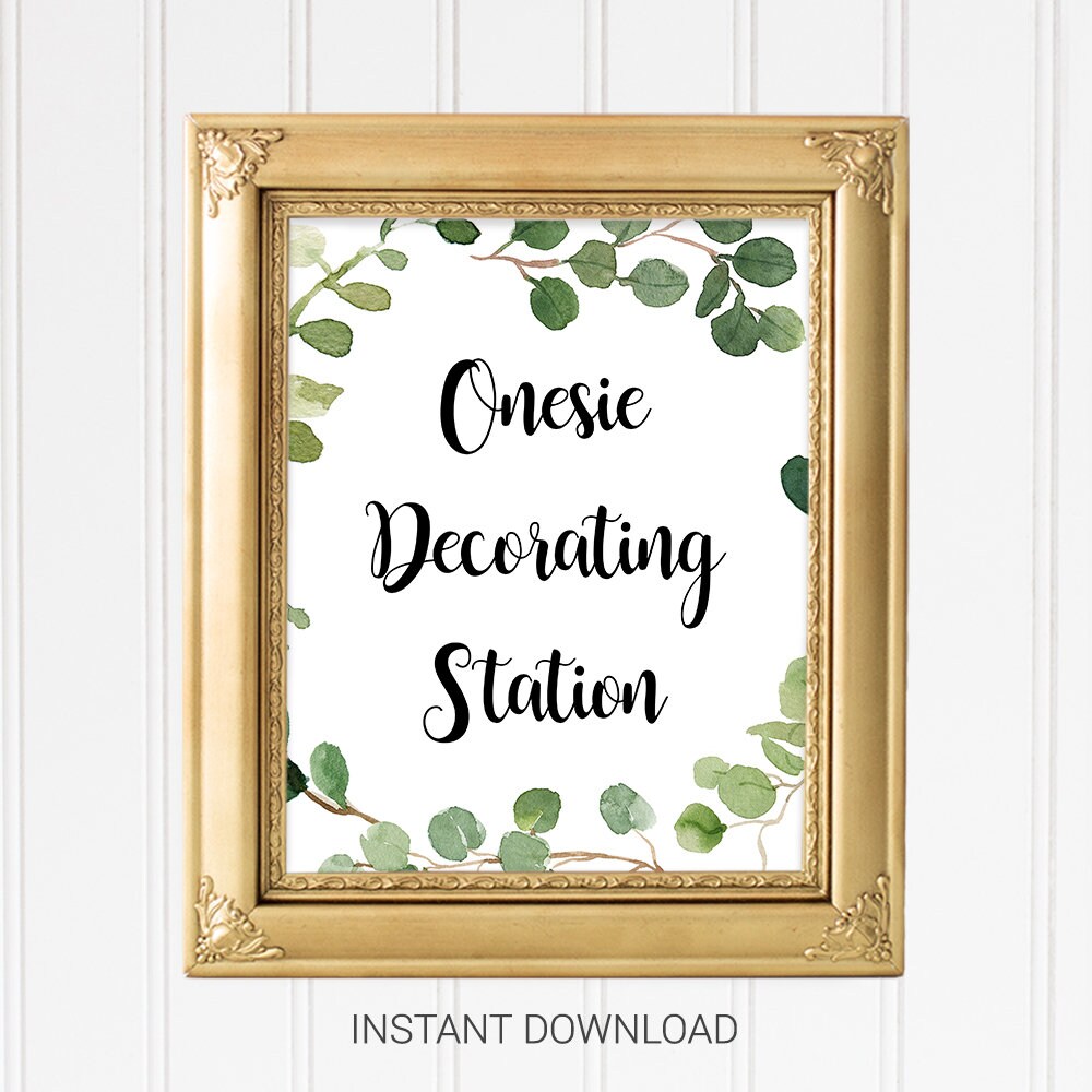 Greenery Onesie Decorating Station Baby Shower Printable Sign Etsy