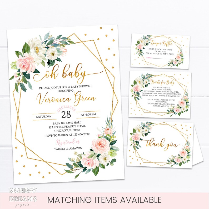 Blush Pink And Gold Geometric Baby Shower Invitation Etsy Blush Pink And Gold Geometric Baby Shower Invitation Etsy