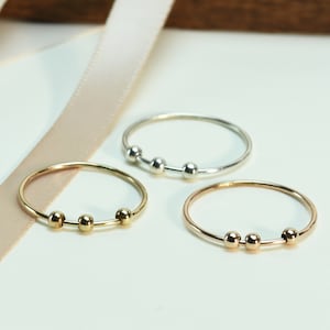 Bead Stacking Ring/ Anxiety Bead Ring with3 Beads/ Thin Stacking RingMetal Spinning Ring /925 Sterling Silver/Gold Filled/Anniversary Gift