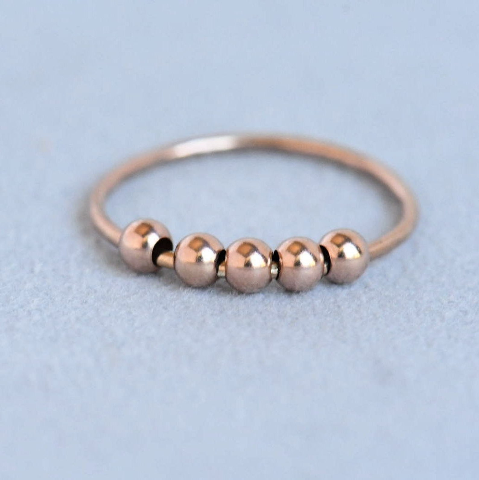 Anxiety Ring with Five Beads/stackable Ring/ Thin Stacking Etsy