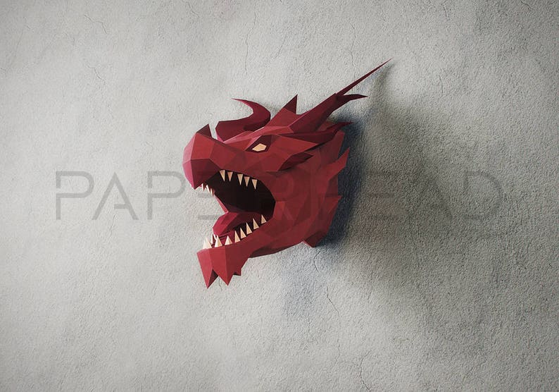 DIY polygonal dragon head PDF Template Сardboard animal | Etsy