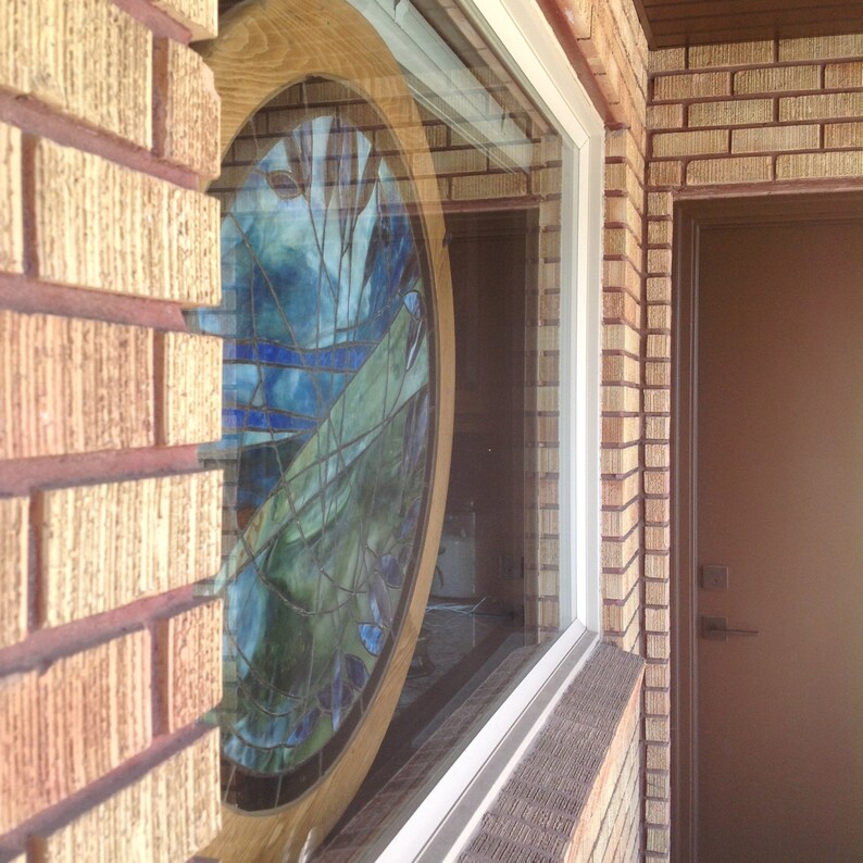 Large Stained Glass Round Framed Window Etsy Canada