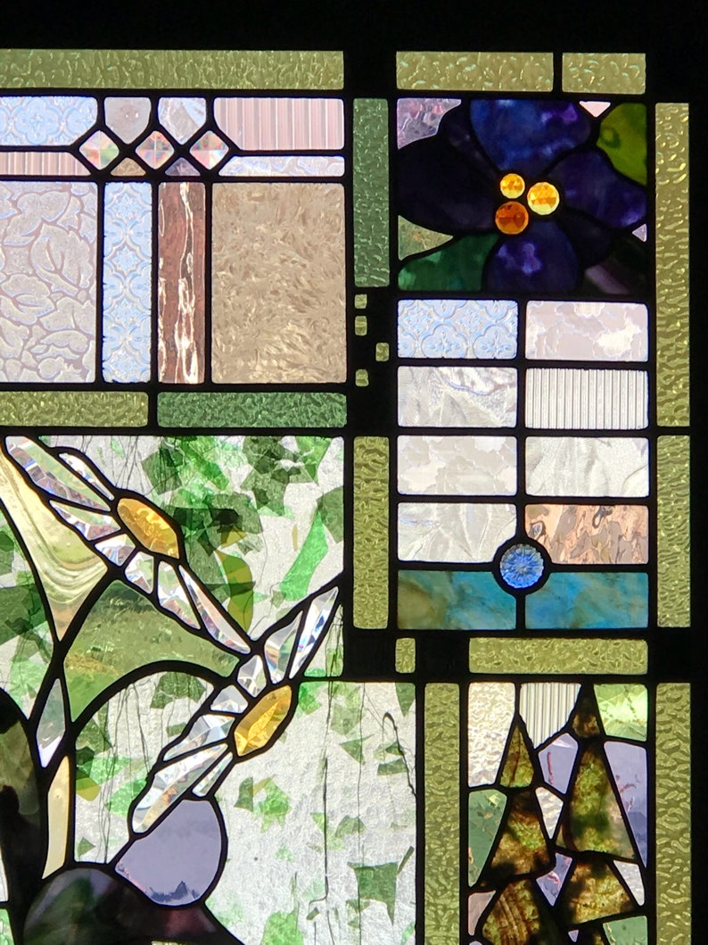 Wood Framed Stained Glass Panel 45 x 34 Etsy