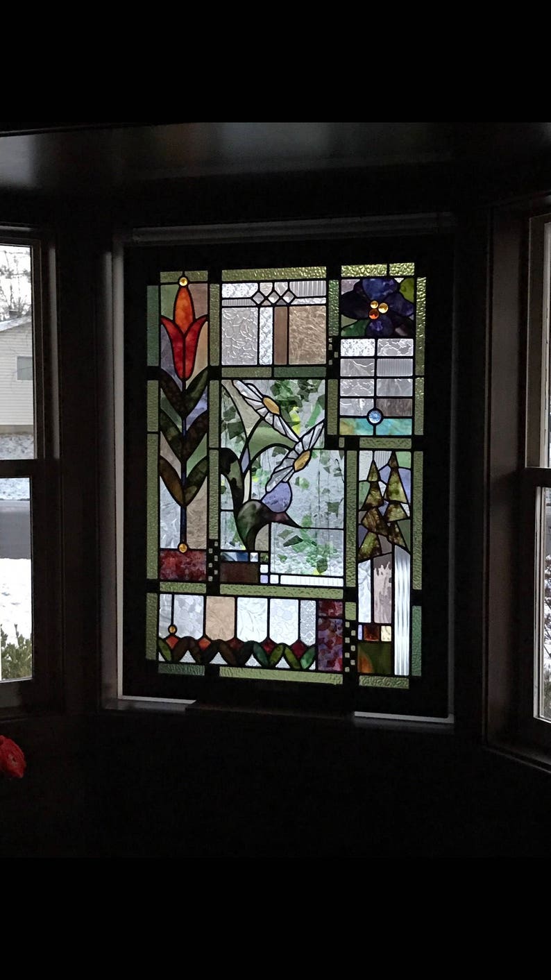Wood Framed Stained Glass Panel 45 x 34 Etsy