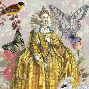 Queen Elizabeth 1st print ready to download, pretty print of Queen Elizabeth with beautiful images of nature