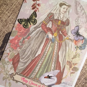 Mary koningin van Schotten vintage stijl mooie kaart. Blanco kaart met prachtige illustratie van de beroemde koningin