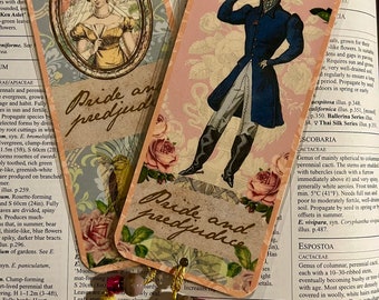 Jane Austen Stolz und Vorurteil Lesezeichen mit Elizabeth Bennett und Mr Darcy. Zwei laminierte Lesezeichen für jeden Jane Austen Fan