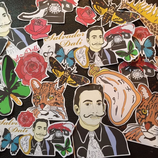 Salvador Dali stickers for your laptop, journal or scrap book. Illustrated artsist stickers