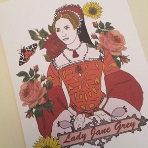 Cartão de felicitações de Lady Jane Grey. Cartão ilustrado da realeza e rainha da Inglaterra imagem 1