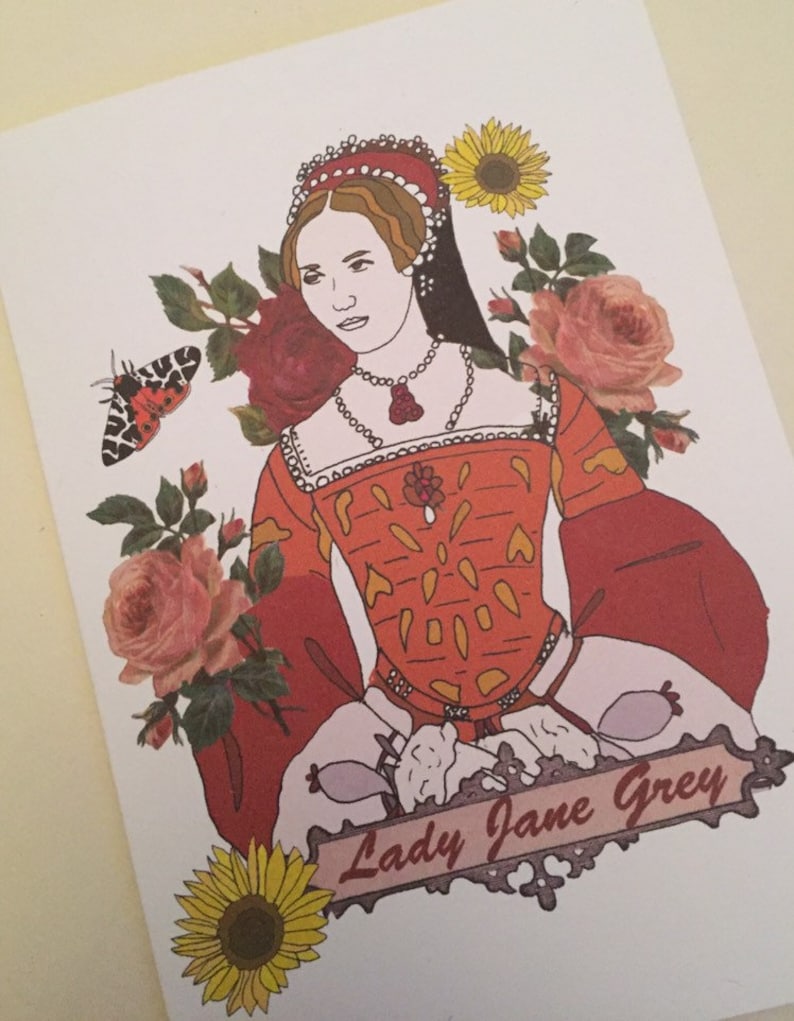Cartão de felicitações de Lady Jane Grey. Cartão ilustrado da realeza e rainha da Inglaterra imagem 1