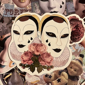 Stickers masques gothiques vénitiens. Stickers Pierrot et masques vénitiens. 18 stickers inspirés des clowns