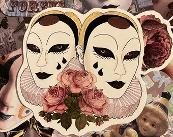 Gothic Venetian mask stickers. Pierrot and Venetian masks stickers. 18 clown inspired stickers