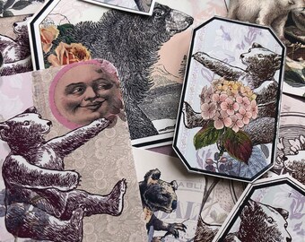 Vintage Style Bear Stickers, Floral Journaling Stickers