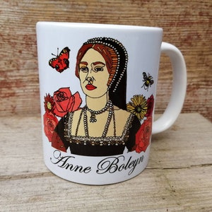 Anne Boleyn Illustrated mug, featuring Henry VIII&#39;s second wife from the Tudor period in British History