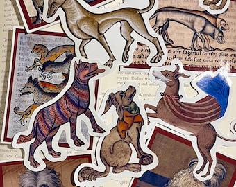 Medieval dog stickers. 12 medieval dog stickers