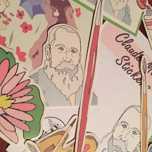 Claude Monet stickers. Illustrated stickers of the great french artist. Stickers for your journal, scrapbook and more