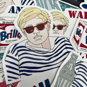Andy Warhol Aufkleber. Aufkleber mit Bildern des Pop-Künstlers Andy Warhol