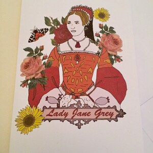 Cartão de felicitações de Lady Jane Grey. Cartão ilustrado da realeza e rainha da Inglaterra imagem 8