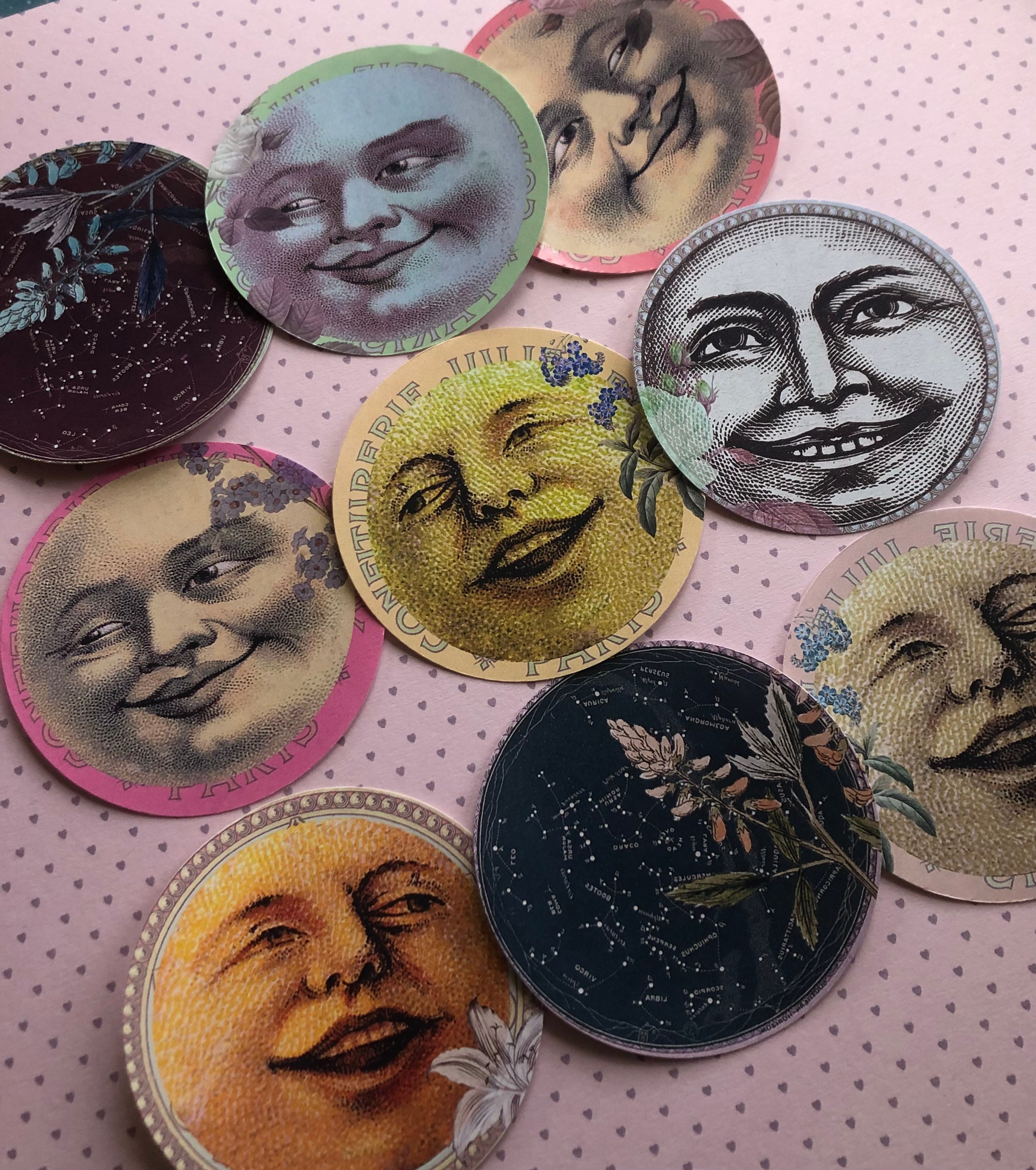 Moon Stickers. Illustrated Moon Stickers Etsy UK