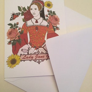 Cartão de felicitações de Lady Jane Grey. Cartão ilustrado da realeza e rainha da Inglaterra imagem 3
