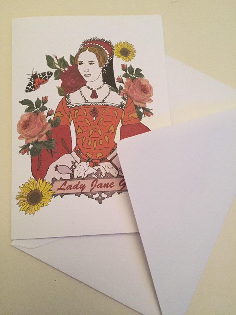Cartão de felicitações de Lady Jane Grey. Cartão ilustrado da realeza e rainha da Inglaterra imagem 3