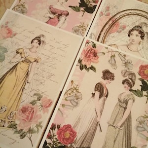 Jane Austen Postkarten. Hübsche Postkarten mit der englischen Schriftstellerin Jane Austen.
