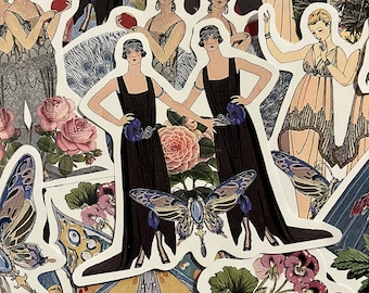 Art Nouveau Stickers, Ladies, Flowers and Peacocks - 18 Piece Set
