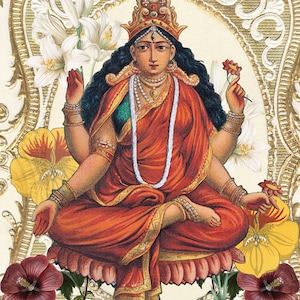 Vintage style Hindu Goddess print of Lakshmi , instant download for your to print and use for card making, prints, scrapbook and lots more
