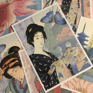 日本の芸者カード。日本庭園にいる芸者。