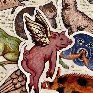Middeleeuwse stickers. Middeleeuwse manuscript dierenstickers