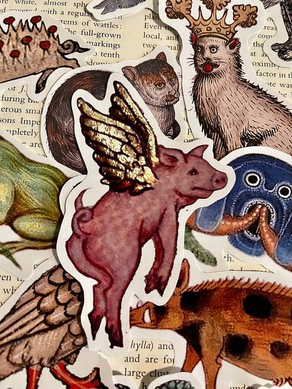 Medieval stickers. Medieval manuscript animal stickers