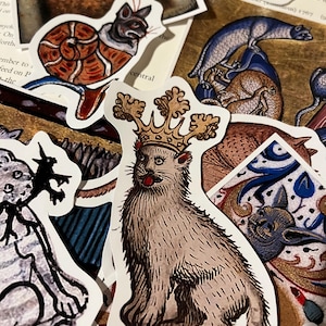 Stickers chats médiévaux. 12 stickers chats médiévaux