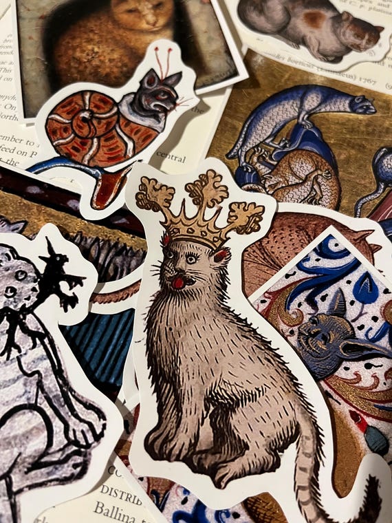 Medieval cat stickers. 12 Medieval cat stickers