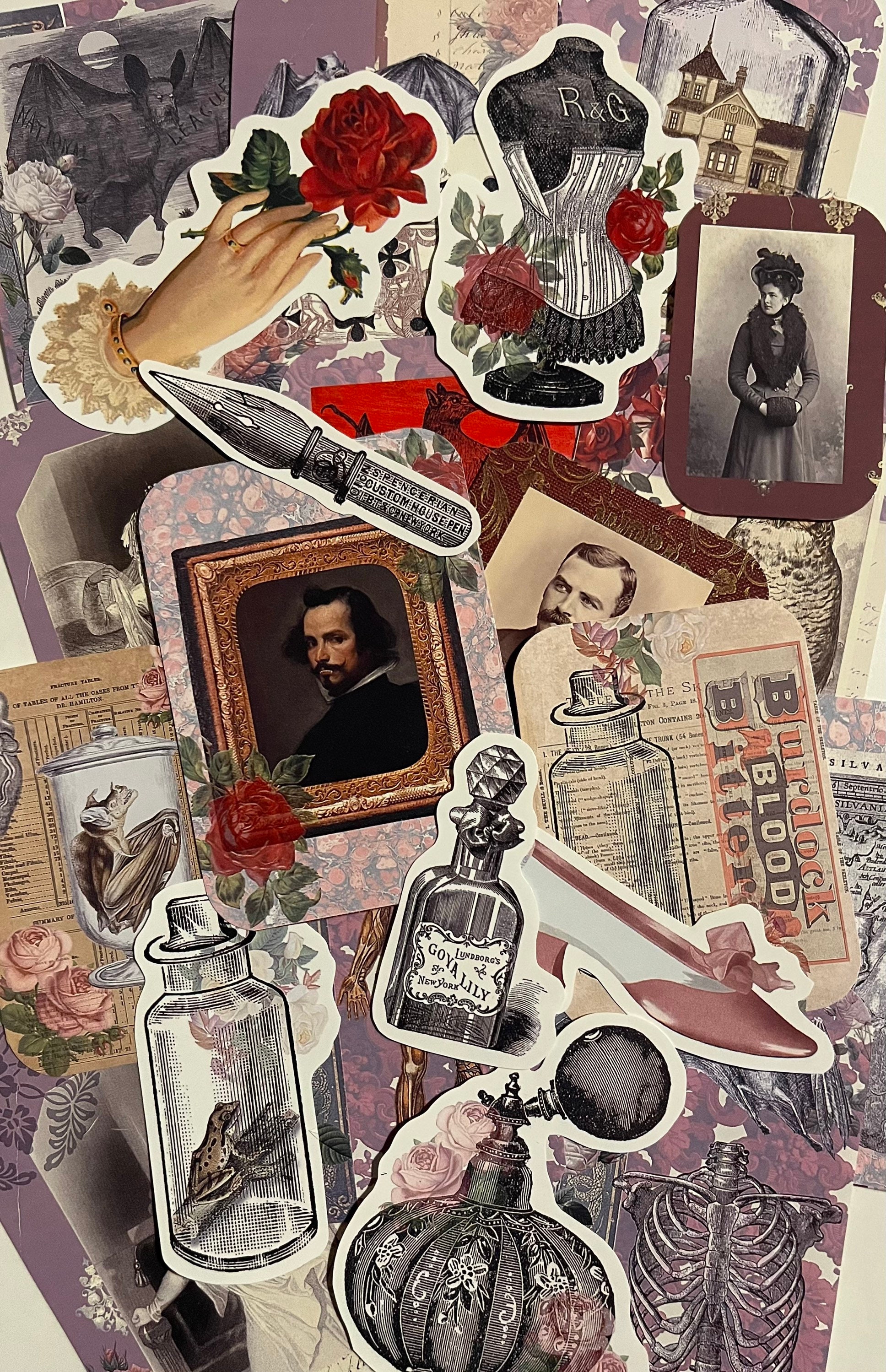 Vampire sticker set. Victorian style Dracula stickers. Bram Stoker stickers