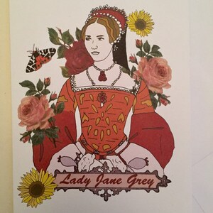 Cartão de felicitações de Lady Jane Grey. Cartão ilustrado da realeza e rainha da Inglaterra imagem 5
