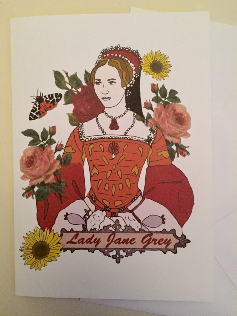Cartão de felicitações de Lady Jane Grey. Cartão ilustrado da realeza e rainha da Inglaterra imagem 5
