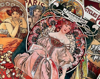 Alphonse Mucha stickers. 17 pretty  Mucha stickers