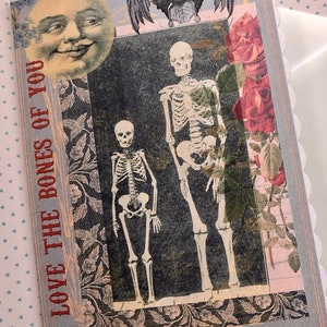 Halloween, upiorna anatomiczna karta. Uwielbiam kości ciebie zabawna kartka z pozdrowieniami