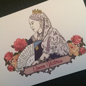 Queen Victoria kaart. Geïllustreerde kaart van de Britse koningin. Historische kaart links leeg voor uw bericht