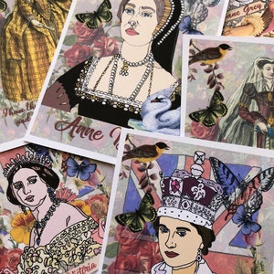 Queen Postkarten. Royalty Postkarten mit Illustrationen von British Queens