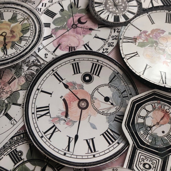 Clock stickers, vintage style clock face stickers for your journal, scrap book, card making and more