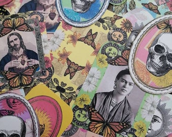 Adesivi di ispirazione messicana. Una collezione di teschi, fiori e immagini messicane.