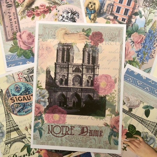 Paris postcards. Pretty postcards featuring landmarks from Paris, France